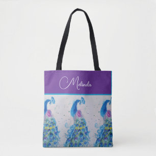 Bolsa Tote Pintura Azul de Peacock Elegante
