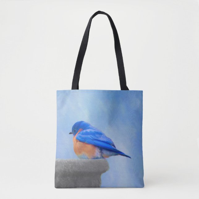 Bolsa Tote Pintura Bluebird - Arte Original para Pássaros (Frente)