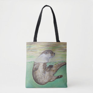 Bolsa Tote Pintura brincalhão da lontra de rio