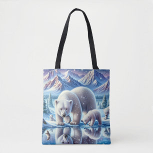 Bolsa Tote Pintura Cena Nevada Família de Ursos Polares
