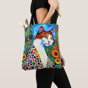 BOLSA TOTE PINTURA COLORIDA DE ABSTRATO DE UM GATO
