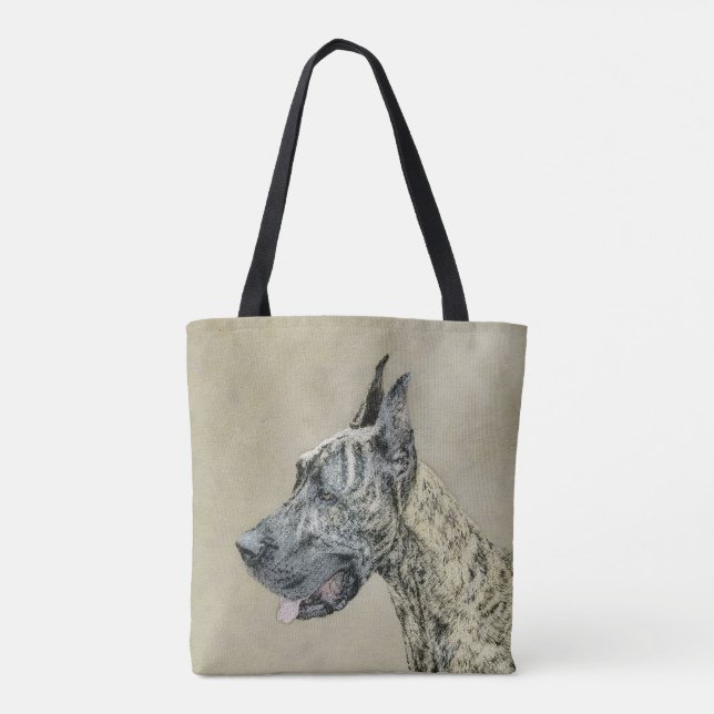 Bolsa Tote Pintura com o Grande Dane (Brindle) - Arte Canina  (Verso)