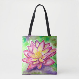 Bolsa Tote Pintura cor-de-rosa da aguarela do lírio de água