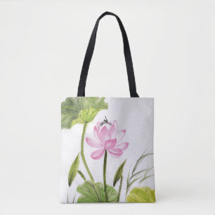 Bolsa Tote Pintura da aguarela da flor de Lotus 2 2