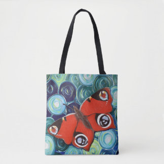 Bolsa Tote Pintura da Borboleta Pavão Retrabalhada