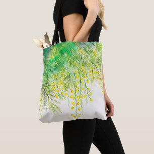 Bolsa Tote Pintura da Flor Amarelo Brilhante Mimosa