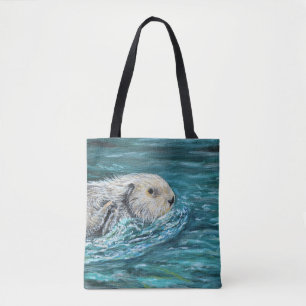Bolsa Tote Pintura da lontra de mar do hora do almoço do