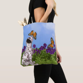 Bolsa Tote Pintura Dalmácia Puppy Butterflies Pintura Fotográ