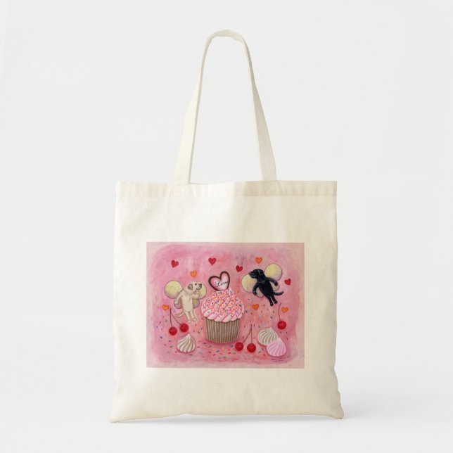 Bolsa Tote Pintura das fadas do cupcake e do Labrador (Frente)