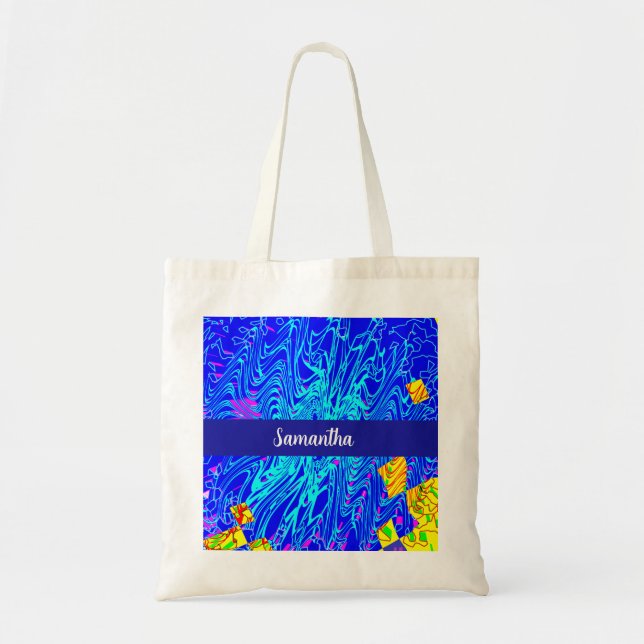 Bolsa Tote Pintura de Abstrato Azul Moderno (Frente)