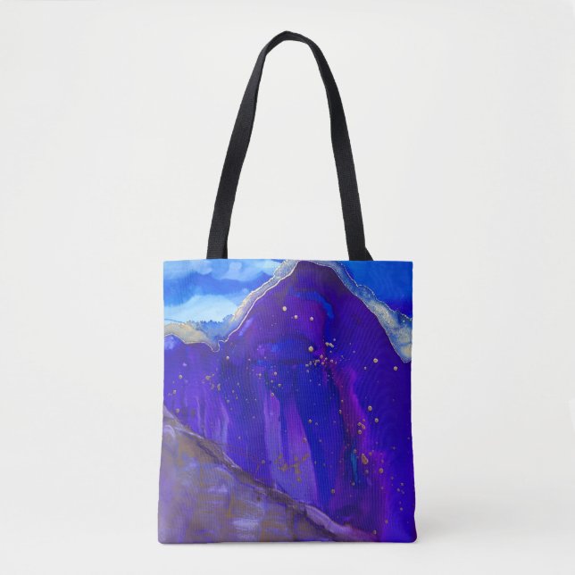 Bolsa Tote Pintura de abstrato branco e azul (Frente)