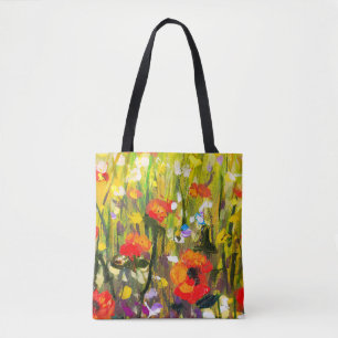 Bolsa Tote Pintura de Abstrato de Campo de Poppies Vermelhos