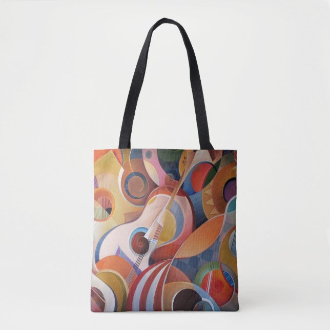 Bolsa Tote Pintura de Abstrato de Música Feita à Mão (Frente)