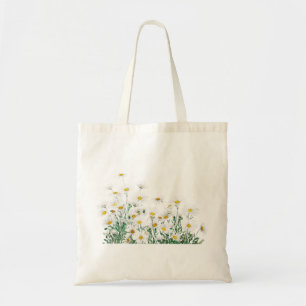 Bolsa Tote pintura de aquarela horizontal margarida branca