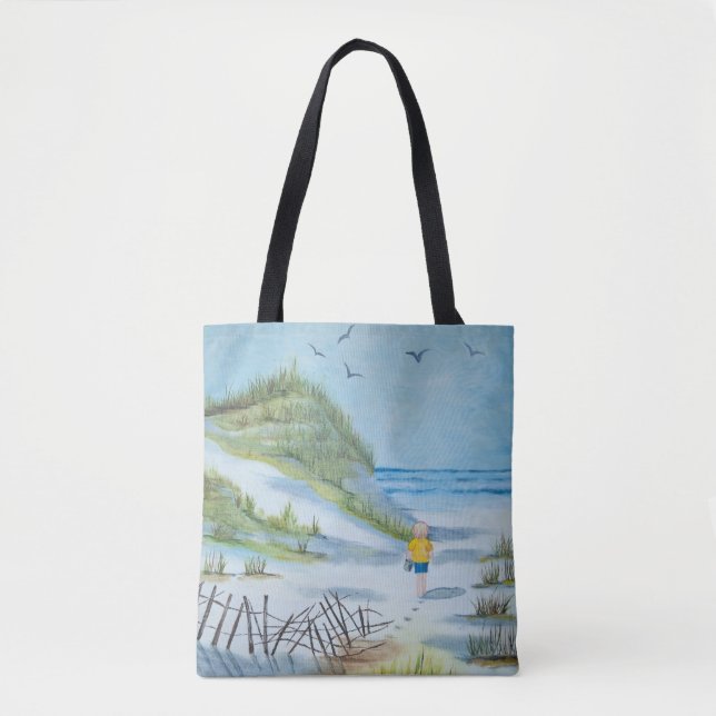 Bolsa Tote pintura de aquarela infantil na praia (Frente)