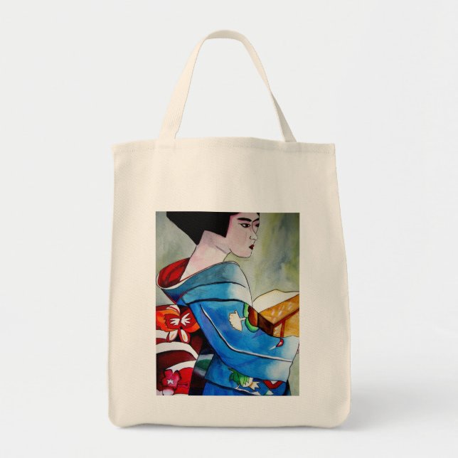 Bolsa Tote Pintura de aquarela original em Geisha (Frente)