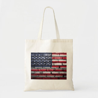 Bolsa Tote Pintura de bandeira americana numa parede de tijol