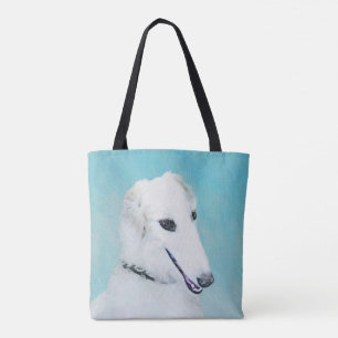 Bolsa Tote Pintura de Borzoi (branca) - Arte de Cão Original