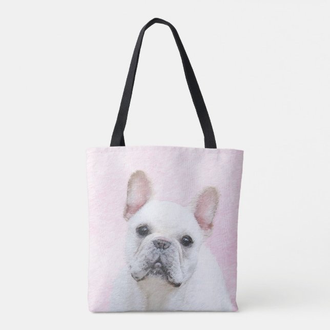 Bolsa Tote Pintura de Bulldog Francês (Cream/Branco) - Arte C (Verso)