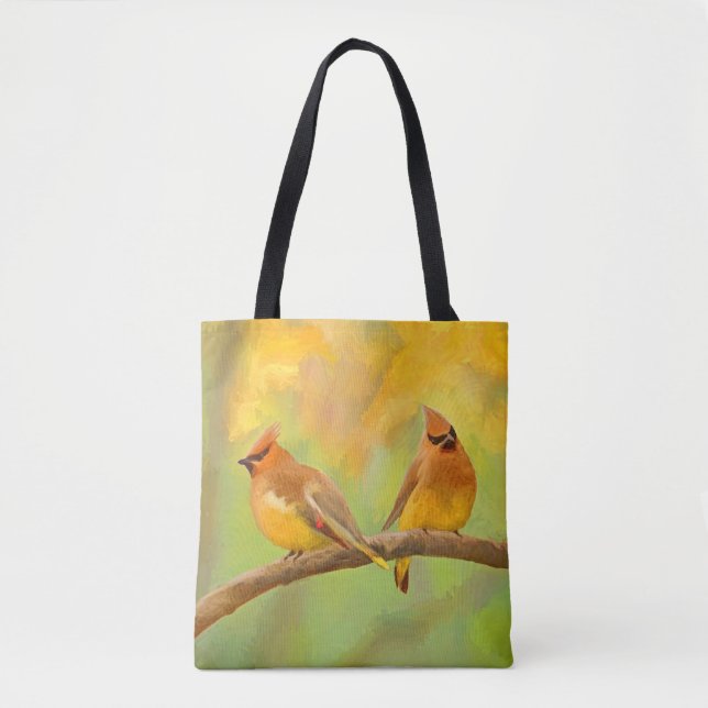 Bolsa Tote Pintura De Cedar Waxwing - Arte De Cachorro Origin (Frente)