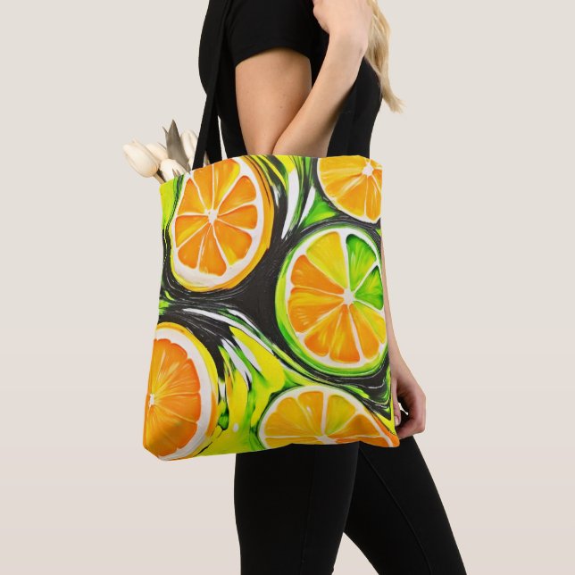 Bolsa Tote Pintura de Citros Vibrante (Close Up)
