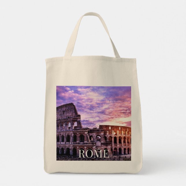Bolsa Tote Pintura de Coliseu em Roma no pôr do sol (Verso)