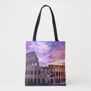 Bolsa Tote Pintura de Coliseu em Roma no pôr do sol