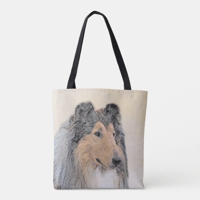 Bolsa Tote Pintura de Collie (Rough) - Arte Cão Original Boni (Verso)