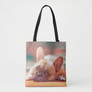 Bolsa Tote Pintura de Cores de Água do Bulldog Francês