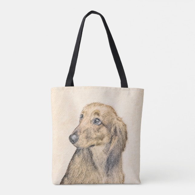 Bolsa Tote Pintura de Dachshund (Longhaired) - Arte de Cão Or (Verso)