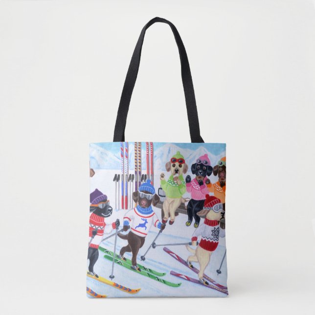 Bolsa Tote Pintura de esqui nórdica de Labradors (Frente)