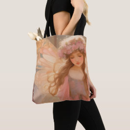 Bolsa Tote Pintura de fantasia de fada rosa-branca