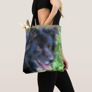 Bolsa Tote Pintura de Foto Collie Dog de Borda Negra