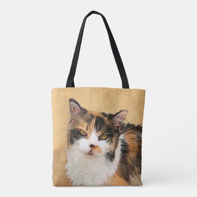 Bolsa Tote Pintura De Gato Calico - Arte De Gato Original Bon (Verso)