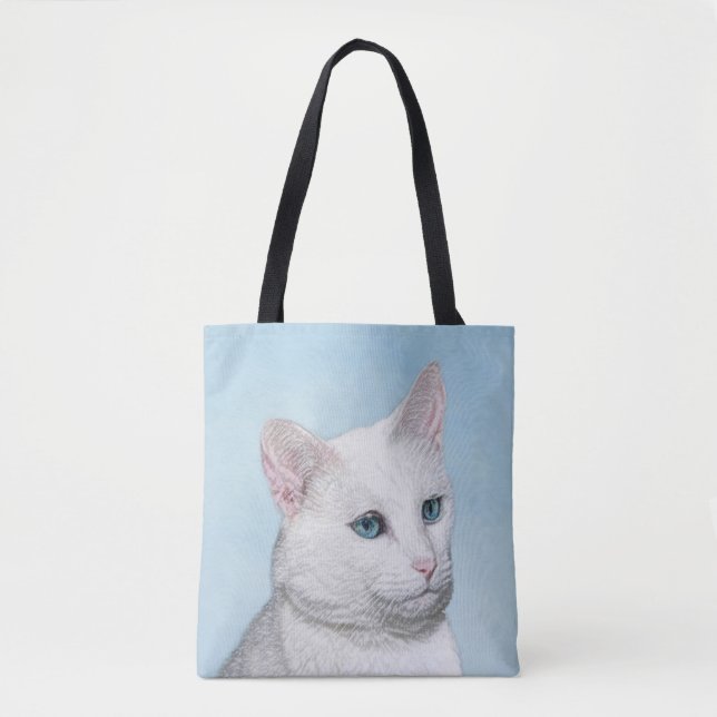 Bolsa Tote Pintura de Gatos Brancos - Arte de Gato Original B (Frente)