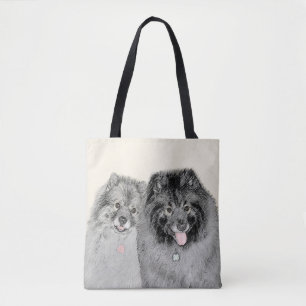 Bolsa Tote Pintura de Keeshond, Mãe e Filho - Arte Original d