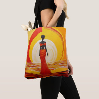 Bolsa Tote Pintura de mulher africana vermelha-alaranjada-que