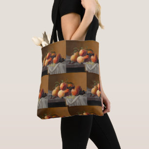 Bolsa Tote Pintura de Natureza Morta de Frutas com Pêssegos e