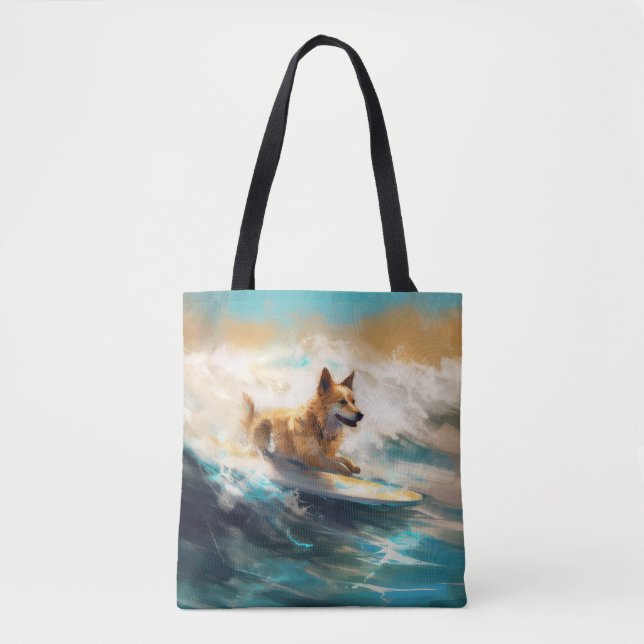 Bolsa Tote Pintura de Navegação em Praia do Lapphund, Finland (Frente)