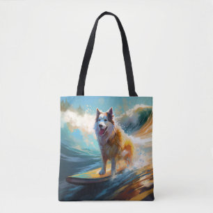 Bolsa Tote Pintura de Navegação em Praia no Alaska Malamute