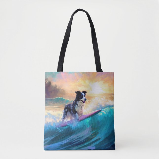 Bolsa Tote Pintura de Navegação na Praia de Border Collie (Frente)