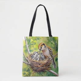 Bolsa Tote Pintura de Ninho de Pássaro Doce