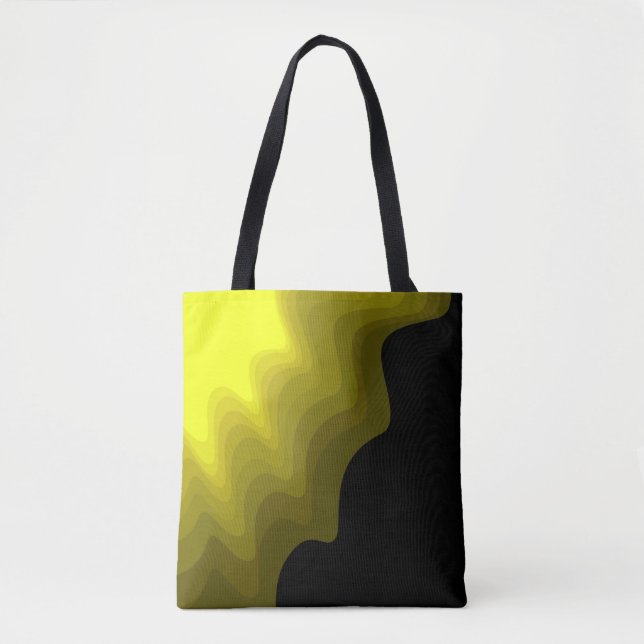 Bolsa Tote Pintura de padrão abstrato preto e amarelo (Frente)