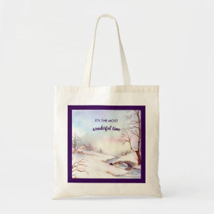 Bolsa Tote Pintura de Paisagem de Aquarela da Ponte Snowy