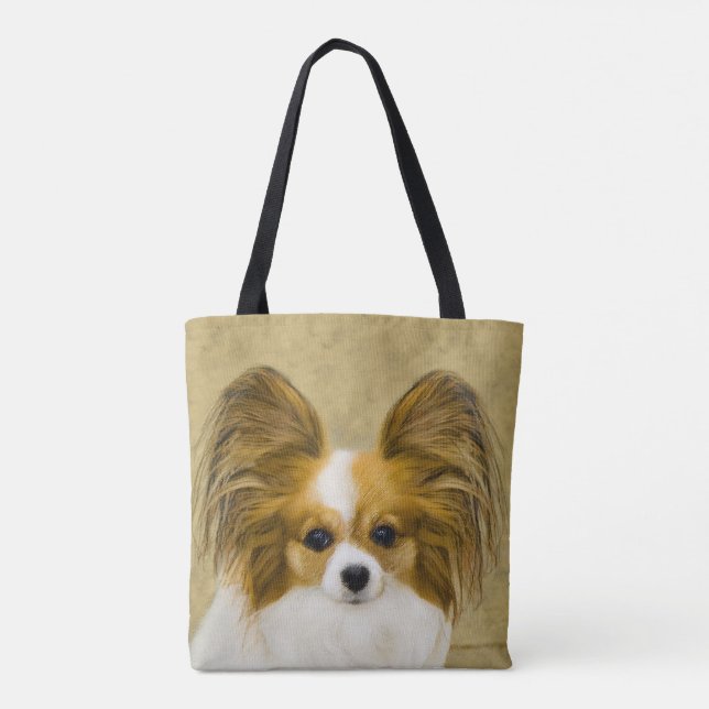 Bolsa Tote Pintura de Papillon (Hound Tri) - Arte de Cão Orig (Verso)