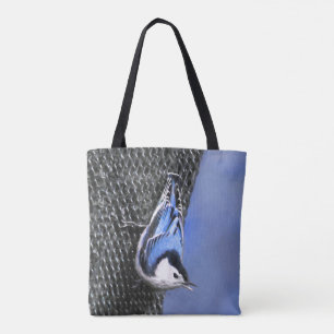 Bolsa Tote Pintura De Pássaro Original, Branca-De-Pau