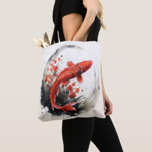 Bolsa Tote Pintura de Peixe a Tinta Vermelha