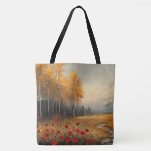 Bolsa Tote Pintura de Prado de Outono Vintage Papoulas