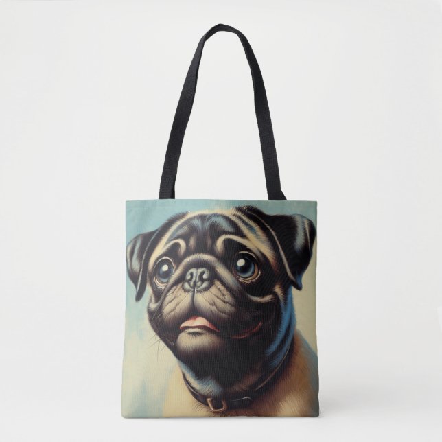 Bolsa Tote Pintura de Pug Retro (Frente)