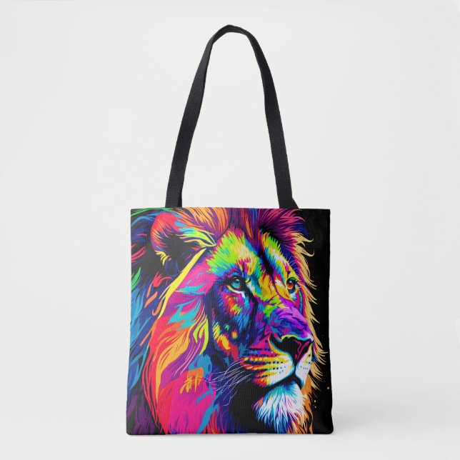 Bolsa Tote Pintura de Retrato de Leão (Frente)